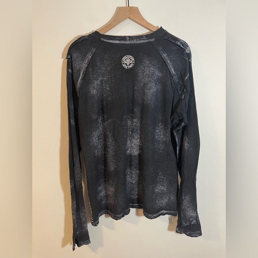 VTG Affliction Live Fast Long-Sleeve Henley Shirt Distressed Black Lava Size XL - Picture 6 of 9